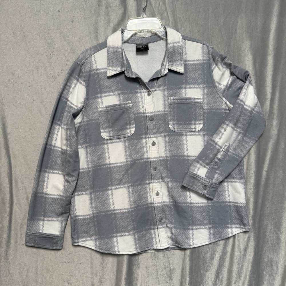 32 Degrees Ladies' Cozy Knit Button-Up Shirt, Gray‎ Medium